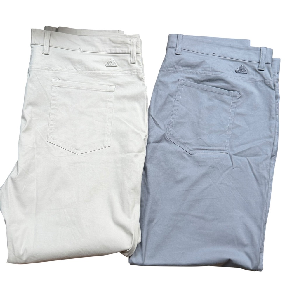 Bundle of 2 Adidas Golf Pants Mens 42x32 Tan Grey Performance Trousers Casual